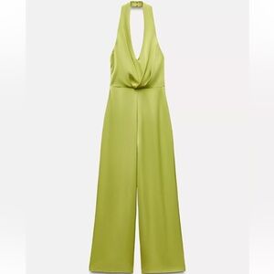 Zara Halter Backless jumpsuit in Lime Green